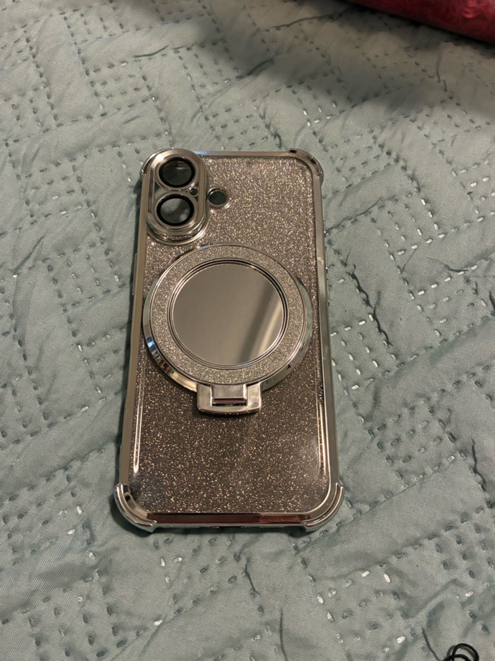 Glittery Silver and Purple Phone Case with Ring Stand & Mirror! Fit iPhone 16e